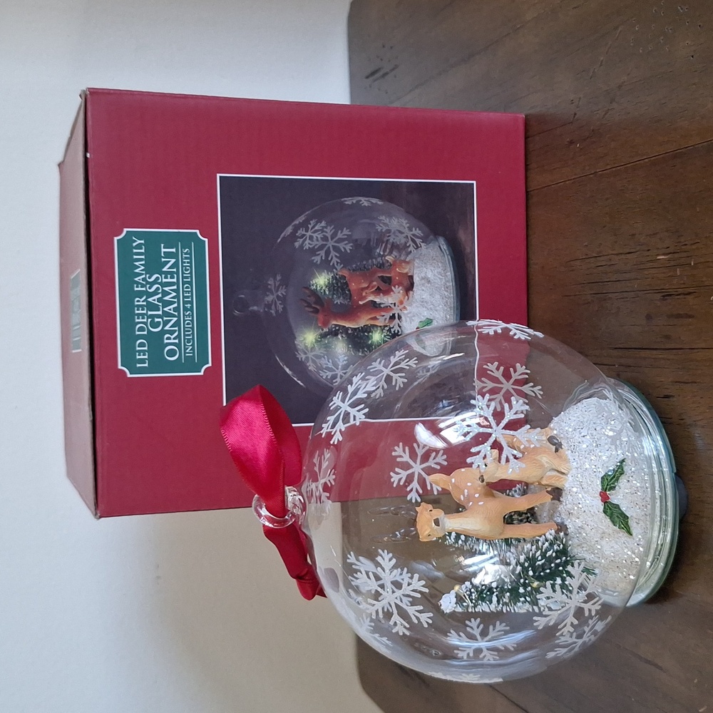 Glass Holiday Ornament with Reindeer and Snowflakes - Picture 5 of 6